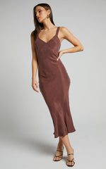 Kaya Midi Dress - Cupro Slip Dress in Chocolate