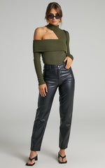 Kiefer Top - Asymmetric Long Sleeve Cutout Top in Khaki