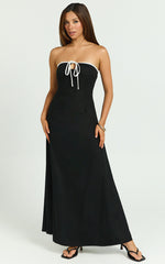 Lashara Midi Linen Blend Dress - Strapless Contrast Dress in Black
