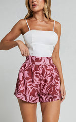 Lydie Shorts - High Waist Pleated Aline Shorts in Whirlind Print