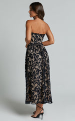 Madeleine Midi Dress - Strapless Lace Scallop Hem Dress in Black