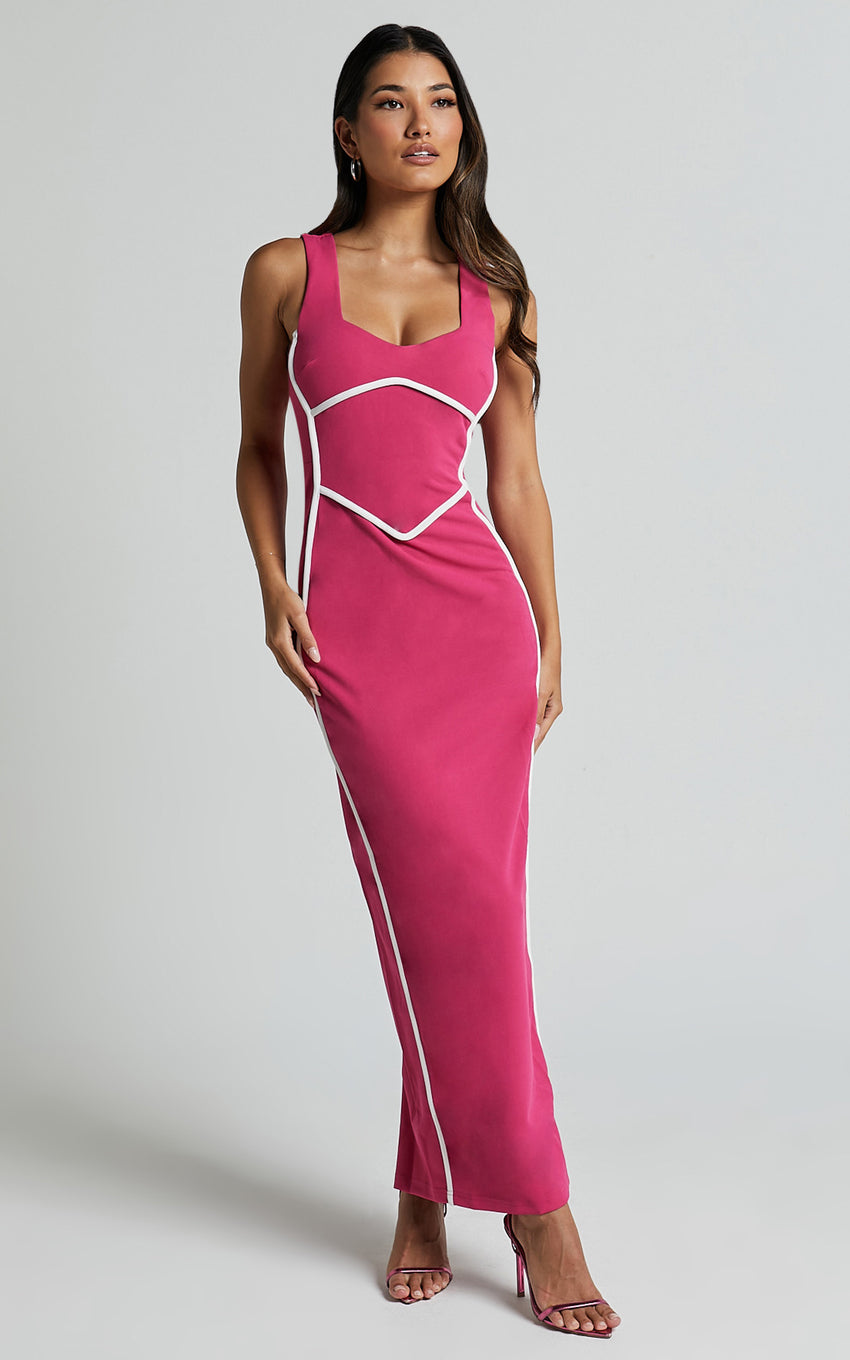 Magnolia Midi Dress - Scoop Neck Bodycon Dress in Pink