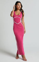 Magnolia Midi Dress - Scoop Neck Bodycon Dress in Pink