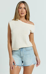 Marilou Top - Knit Off Shoulder Top in Cream
