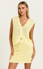 Megan Top - Crochet Button Up Vest in Lemon