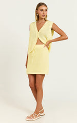 Megan Top - Crochet Button Up Vest in Lemon