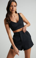 Melbourne Two Piece Set - Twill Two Piece Short Set in Black