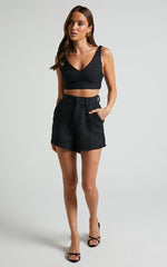 Melbourne Two Piece Set - Twill Two Piece Short Set in Black