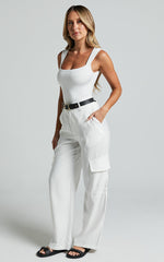 Miranda Pants - High Waisted Wide Leg Cargo in White