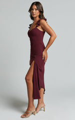 Morgan Midi Dress - Frill Asymmetric Split Dress in Grape