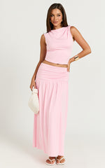 Nancy Top - Off Shoulder Twist Asymmetrical Sleeve Top in Pink