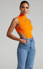 Nuala Bodysuit - High Neck Side Cut Out Bodysuit in Orange
