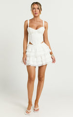Pascal Top - Lace Trim Ruched Bust Corset Top in Ivory
