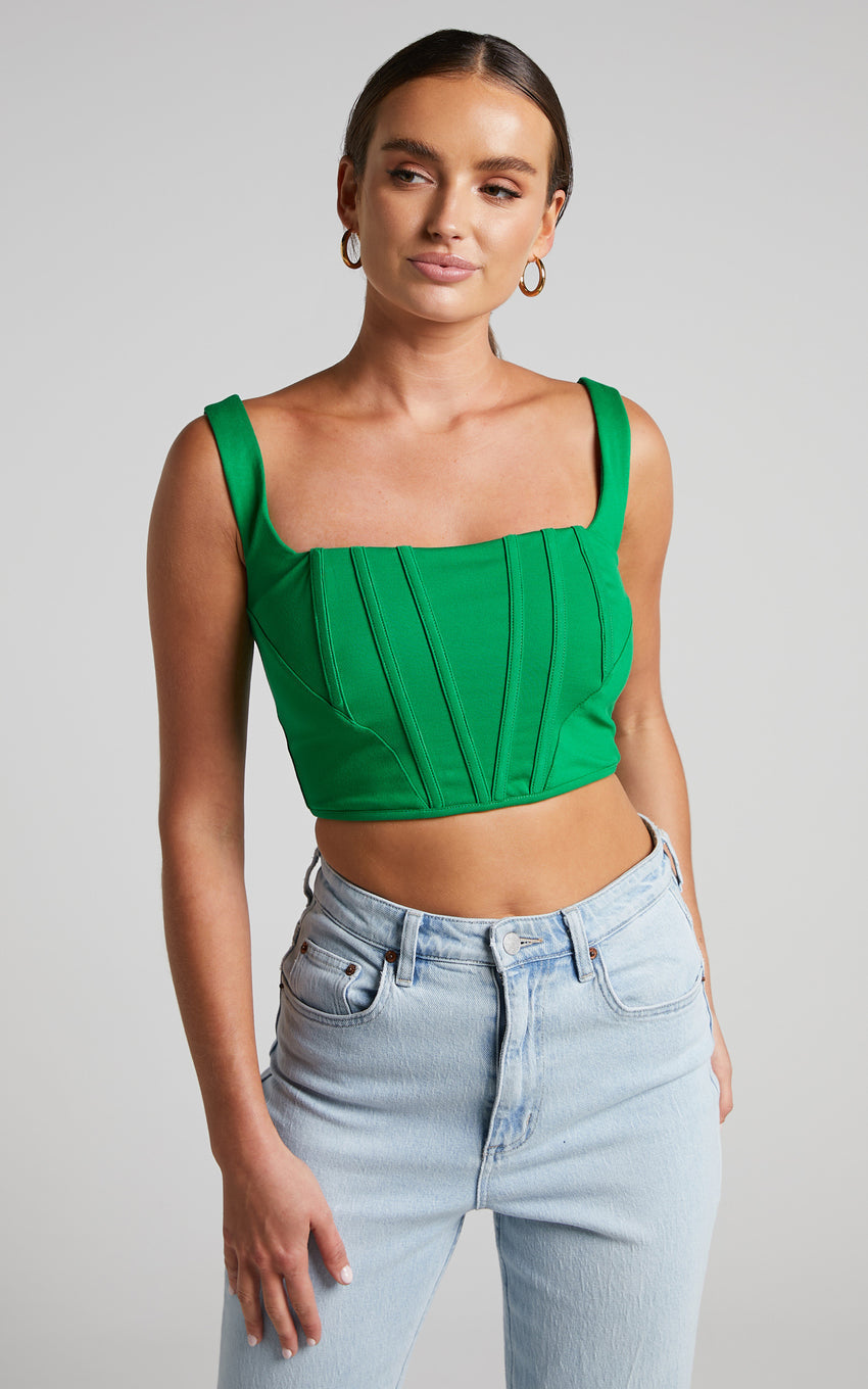Pellar Top - Square Neck Corset Top in Green