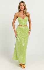 Phoebe Two Piece Set - Corset and Bias Cut Skirt Set in Green