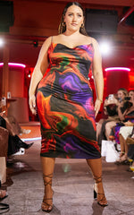 Rhaine Midi Dress - Cowl Bodycon Dress in Phoenix rising