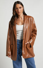 Samanfa Jacket - Faux Leather Jacket in Tan
