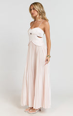 Shay Maxi Dress - Sweetheart Cut Out Pleated Dress in Soft Pink