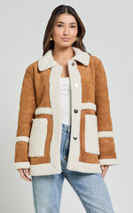 Shelley Coat - Faux Shearling Aviator Coat in Brown