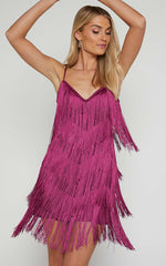Siofra Mini Dress - Zig Zag Fringe Dress in Mulberry