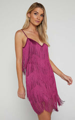 Siofra Mini Dress - Zig Zag Fringe Dress in Mulberry
