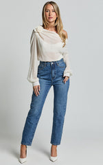 Terry Top - One Shoulder Rosette Detail Gathered Top in Cream