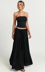 Under The Twilight Maxi Skirt - Thigh Split Skirt in Black