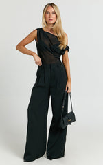 Xandria Pants - Double Pleated Wide Leg Pants in Black