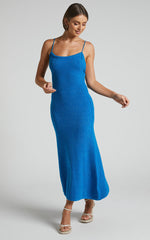 Yurika Midi Dress - Knit Open Back Dress in Blue
