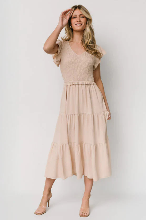 Afton Smocked Tiered Dress | Sand