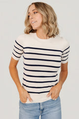Alyson Knit Top | Ivory + Navy