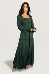 Amanda Smocked Dotted Maxi Dress | Evergreen
