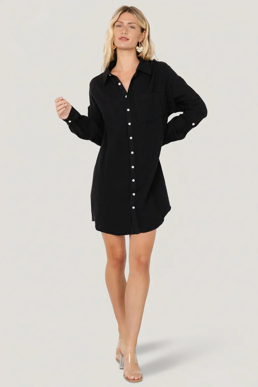 Andres Button Shirt Dress | Black