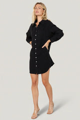 Andres Button Shirt Dress | Black