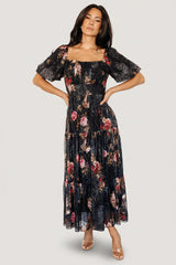 Annabeth Midi Dress | Black Floral