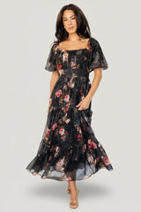 Annabeth Midi Dress | Black Floral