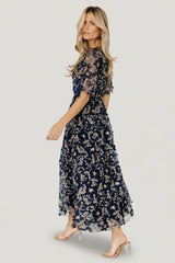Arabella Embroidered Tulle Maxi Dress | Navy + Gold