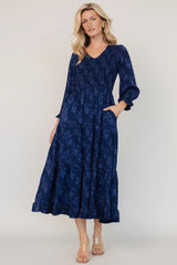 Aubrey Smocked Midi Dress | Navy Floral