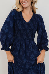 Aubrey Smocked Midi Dress | Navy Floral