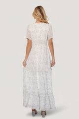 Audrey Deep V Maxi Dress | Off White + Blue Floral