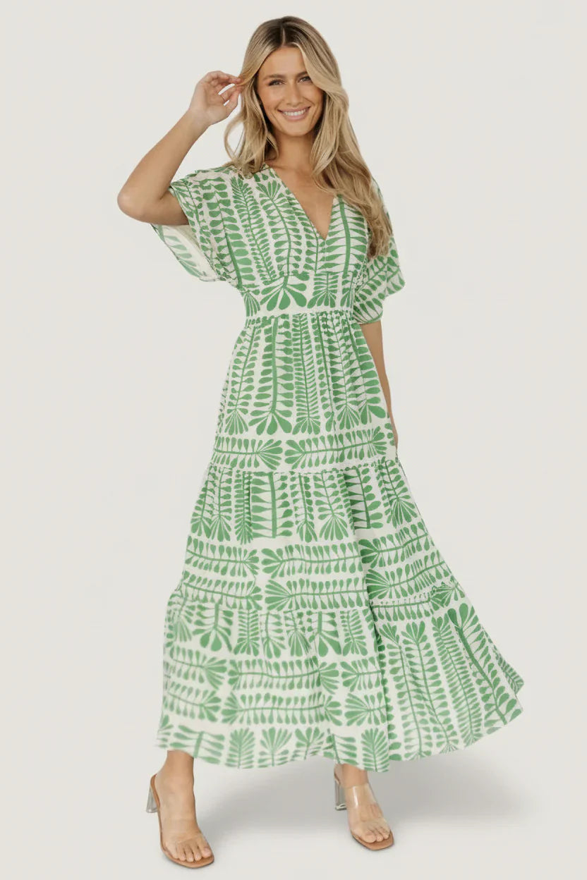Austin Kimono Dress | Green Print