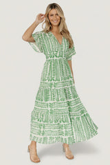 Austin Kimono Dress | Green Print