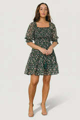 Azlyn Smocked Short Dress | Green + Pink Floral