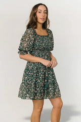 Azlyn Smocked Short Dress | Green + Pink Floral
