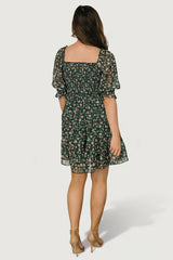 Azlyn Smocked Short Dress | Green + Pink Floral