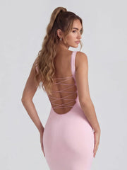 Lace Trimmed Backless Midi Dress
