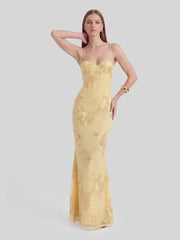 3D Floral-Embellished Corset Gown