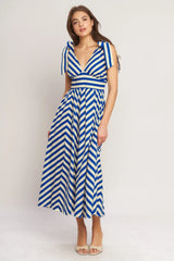 Blue Voyage Stripe Midi Dress