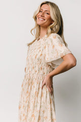 Bailey Smocked Midi Dress | Ivory + Golden Floral