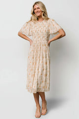 Bailey Smocked Midi Dress | Ivory + Golden Floral